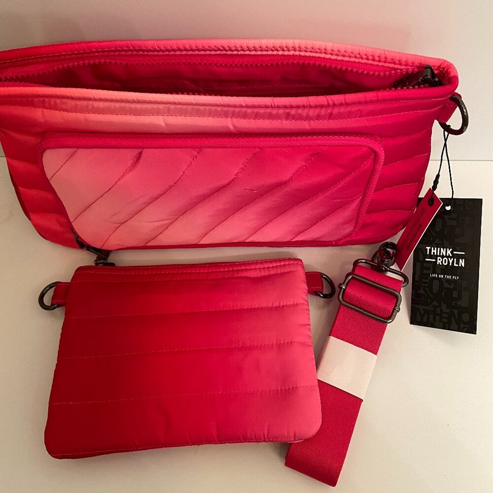 Think Royln Crossbody Bag Pink Fuchsia Ombre Quilted RFID NEW
